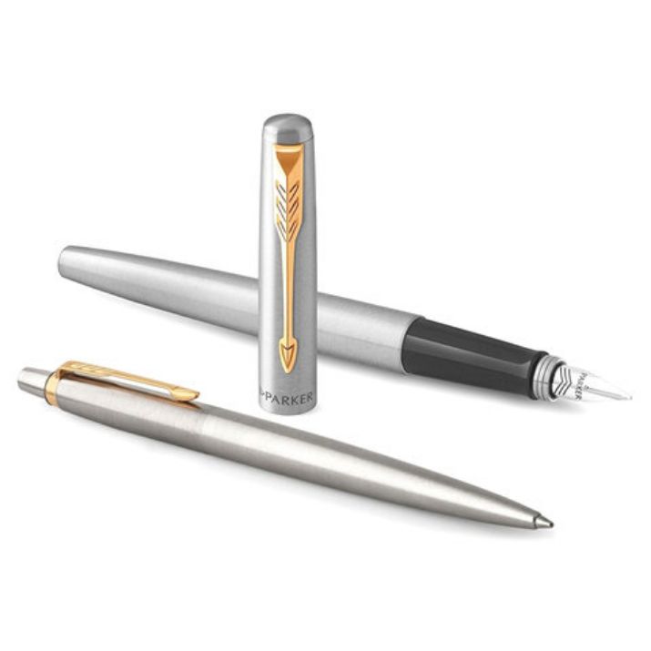 Изображение Набор PARKER "Jotter Stainless Steel GT": шариковая ручка синяя и перьевая ручка, 2093257