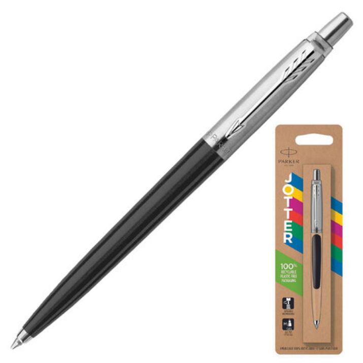 Изображение Ручка шариковая PARKER "Jotter Plastic CT", корпус черный, детали нержавеющая сталь, блистер, синяя, 2096873