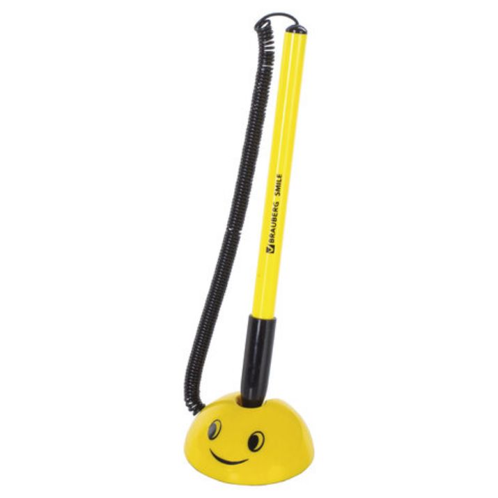 Изображение Ручка шариковая настольная BRAUBERG "SMILE", СИНЯЯ, корпус желтый, узел 0,7 мм, линия письма 0,35 мм, 143376