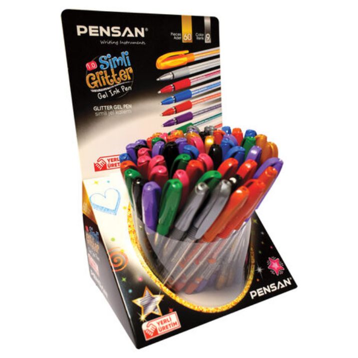 Изображение Ручка гелевая PENSAN "Glitter Gel", АССОРТИ, чернила с блестками, узел 1 мм, линия письма 0,5 мм, дисплей, 2280/S60