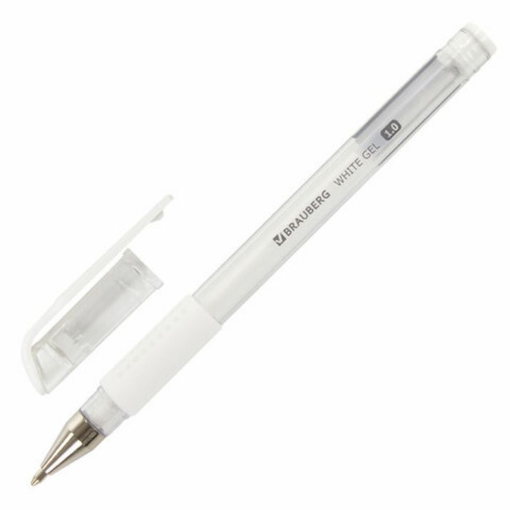 Изображение Ручка гелевая с грипом BRAUBERG "White", БЕЛАЯ, пишущий узел 1 мм, линия письма 0,5 мм, 143416