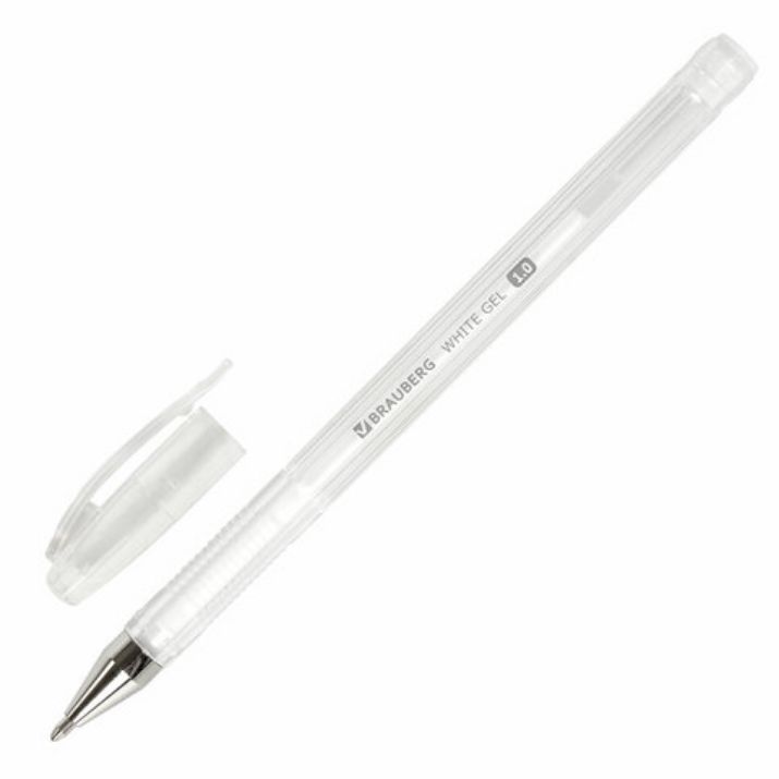 Изображение Ручка гелевая BRAUBERG "White Pastel", БЕЛАЯ, корпус прозрачный, узел 1 мм, линия письма 0,5 мм, 143417