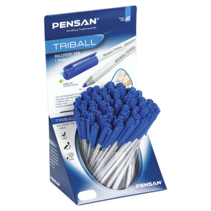 Изображение Ручка шариковая масляная PENSAN "Triball", СИНЯЯ, ДИСПЛЕЙ, трехгранная, узел 1 мм, линия письма 0,5 мм, 1003/S60