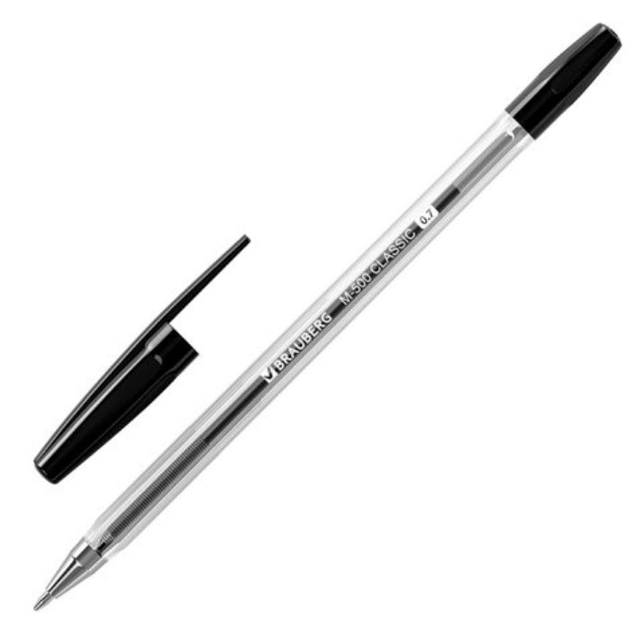 Изображение Ручка шариковая BRAUBERG "M-500 CLASSIC", ЧЕРНАЯ, корпус прозрачный, узел 0,7 мм, линия письма 0,35 мм, 143445