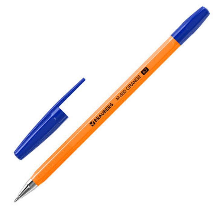 Изображение Ручка шариковая BRAUBERG "M-500 ORANGE", СИНЯЯ, корпус оранжевый, узел 0,7 мм, линия письма 0,35 мм, 143448