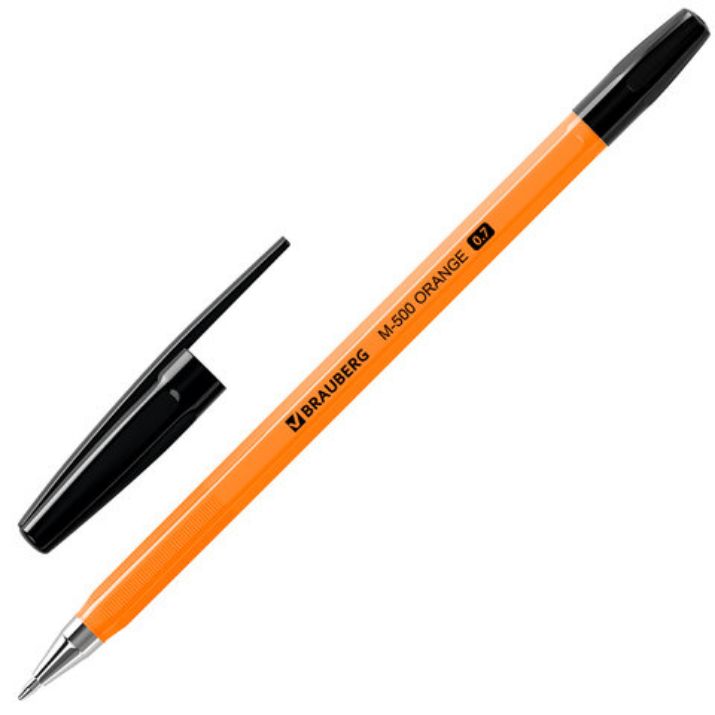 Изображение Ручка шариковая BRAUBERG "M-500 ORANGE", ЧЕРНАЯ, корпус оранжевый, узел 0,7 мм, линия письма 0,35 мм, 143449