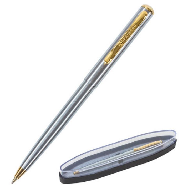 Изображение Ручка подарочная шариковая BRAUBERG Maestro, СИНЯЯ, корпус серебристый с золотистым, линия письма 0,5 мм, 143468