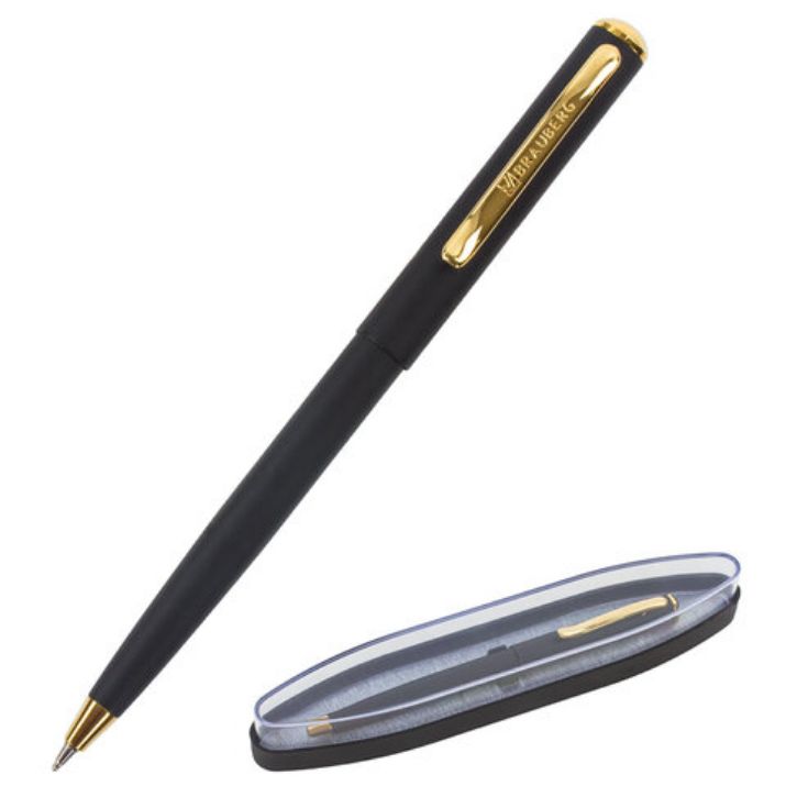 Изображение Ручка подарочная шариковая BRAUBERG "Maestro", СИНЯЯ, корпус черный с золотистым, линия письма 0,5 мм, 143470