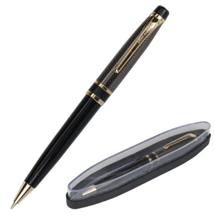 Изображение Ручка подарочная шариковая BRAUBERG Sonata, СИНЯЯ, корпус золотистый с черным, линия письма 0,5 мм, 143483