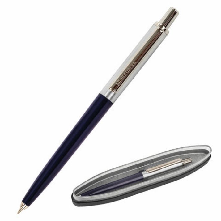 Изображение Ручка подарочная шариковая BRAUBERG "Soprano", СИНЯЯ, корпус серебристый с синим, линия письма 0,5 мм, 143484