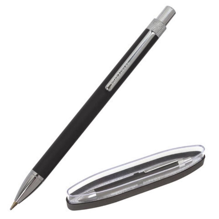 Изображение Ручка подарочная шариковая BRAUBERG "Allegro", СИНЯЯ, корпус черный с хромированными деталями, линия письма 0,5 мм, 143491