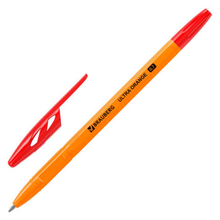 Изображение Ручка шариковая BRAUBERG "ULTRA ORANGE", КРАСНАЯ, узел 0,7 мм, чернила ГЕРМАНИЯ, наконечник ШВЕЙЦАРИЯ, 143564