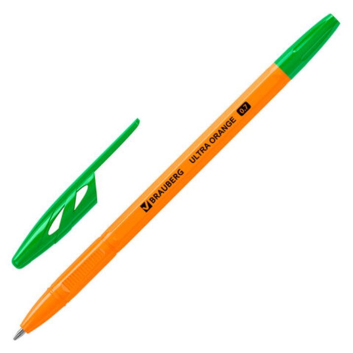 Изображение Ручка шариковая BRAUBERG "ULTRA ORANGE", ЗЕЛЕНАЯ, узел 0,7 мм, чернила ГЕРМАНИЯ, наконечник ШВЕЙЦАРИЯ, 143565