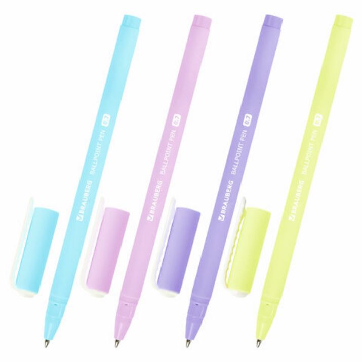 Изображение Ручка шариковая BRAUBERG SOFT TOUCH STICK "PASTEL" СИНЯЯ, мягкое покрытие, корпус ассорти, узел 0,7 мм, 143698
