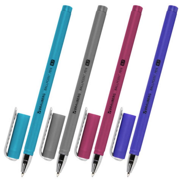Изображение Ручка шариковая BRAUBERG SOFT TOUCH STICK "METALLIC", СИНЯЯ, мягкое покрытие, корпус ассорти, узел 0,7 мм, 143699