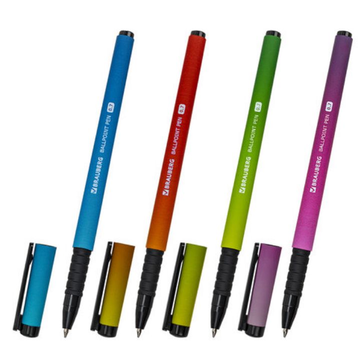 Изображение Ручка шариковая BRAUBERG SOFT TOUCH GRIP "GRADE NEON", СИНЯЯ, мягкое покрытие, ассорти, узел 0,7 мм, 143710