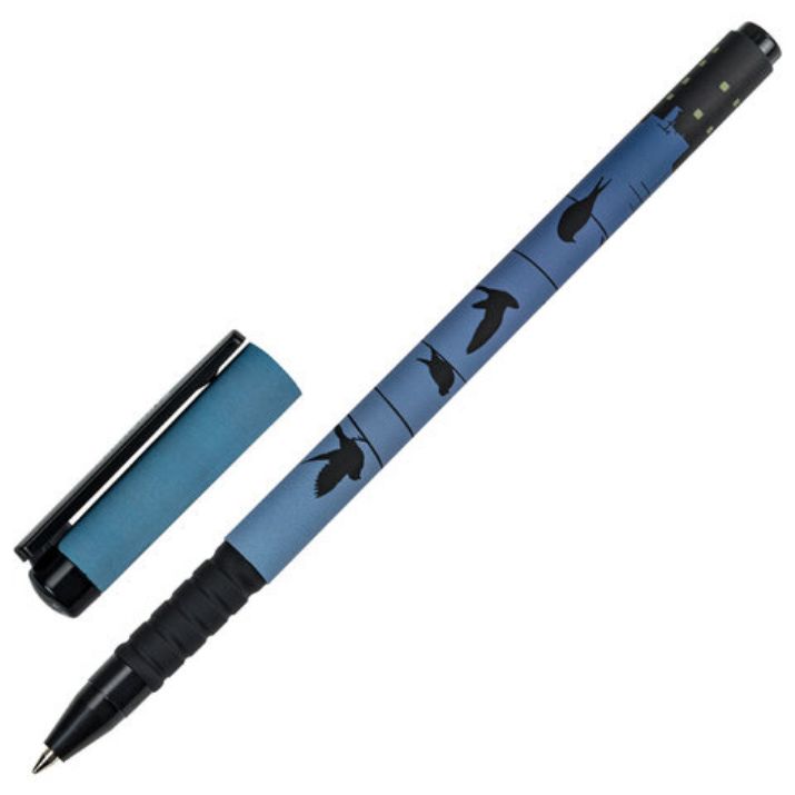 Изображение Ручка шариковая BRAUBERG SOFT TOUCH GRIP "NIGHT CITY", СИНЯЯ, мягкое покрытие, узел 0,7 мм, 143712