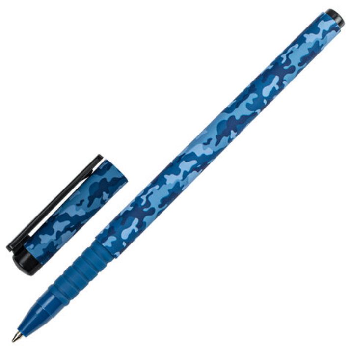 Изображение Ручка шариковая BRAUBERG SOFT TOUCH GRIP "MILITARY", СИНЯЯ, мягкое покрытие, узел 0,7 мм, 143713