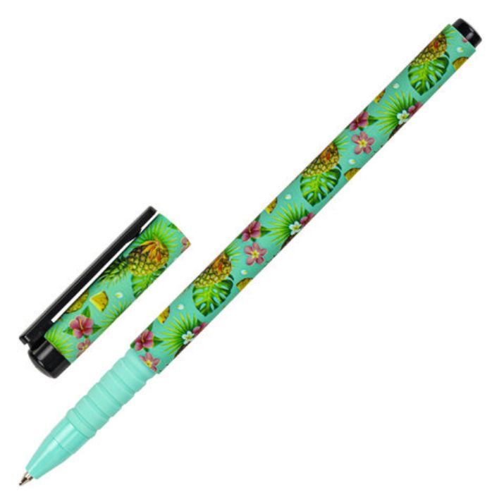 Изображение Ручка шариковая BRAUBERG SOFT TOUCH GRIP "PINEAPPLE", СИНЯЯ, мягкое покрытие, узел 0,7 мм, 143718