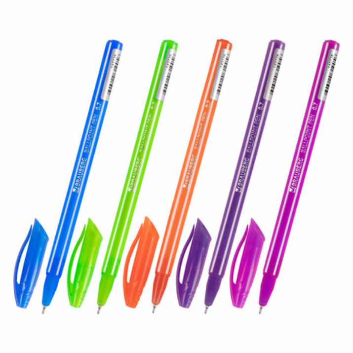 Изображение Ручка шариковая масляная BRAUBERG STRIPES, СИНЯЯ, корпус ассорти, узел 0,7 мм, линия письма 0,35 мм, 143736