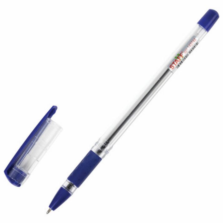 Изображение Ручка шариковая масляная с грипом STAFF "Basic OBP-11", СИНЯЯ, узел 1 мм, линия письма 0,5 мм, 143744