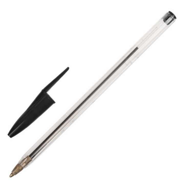 Изображение Ручка шариковая STAFF Basic Budget BP-02, письмо 500 м, ЧЕРНАЯ, длина корпуса 13,5 см, линия письма 0,5 мм, 143759
