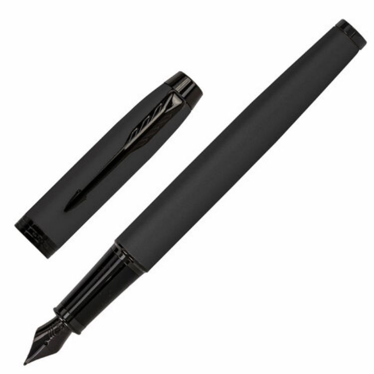 Изображение Ручка перьевая PARKER "IM Achromatic Black BT", черный матовый, нержавеющая сталь, синяя, 2127741