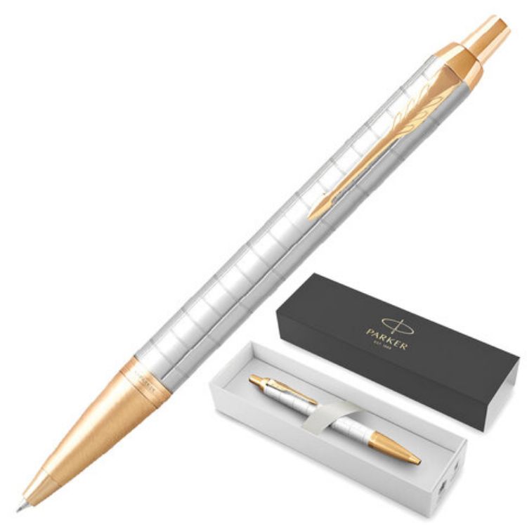 Изображение Ручка шариковая PARKER "IM Premium Pearl GT", жемчужный лак, позолота, синяя, 2143643