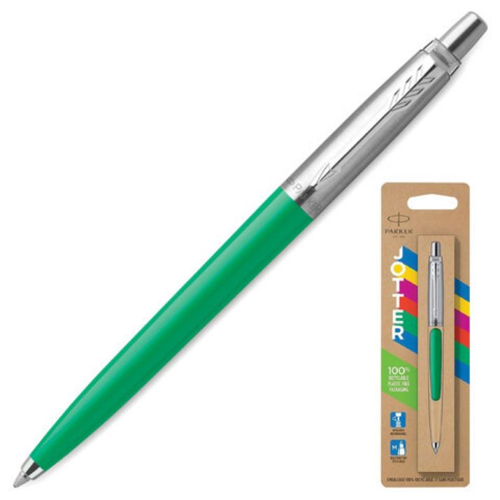 Изображение Ручка шариковая PARKER "Jotter Orig Green", корпус зеленый, нержавеющая сталь, блистер, синяя, 2076058