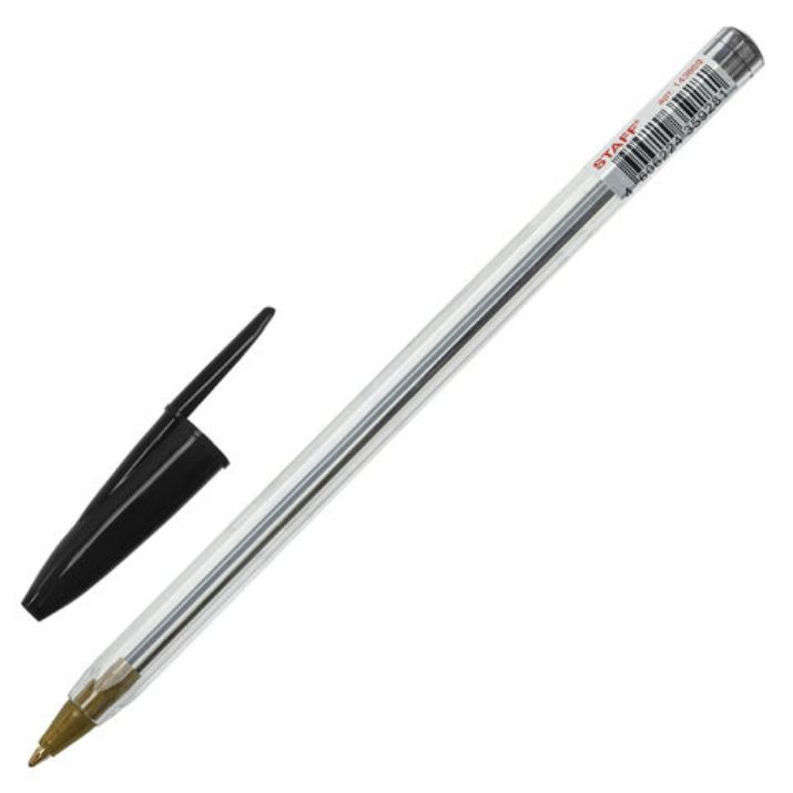 Изображение Ручка шариковая STAFF "Basic Budget BP-04", ЧЕРНАЯ, линия письма 0,5 мм, с штрихкодом, 143869