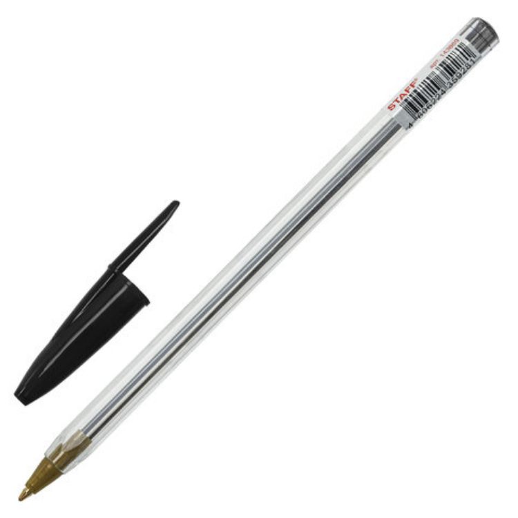 Изображение Ручка шариковая STAFF "Basic Budget BP-04", ЧЕРНАЯ, линия письма 0,5 мм, с штрихкодом, 143869