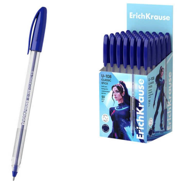 Изображение Ручка шариковая ERICH KRAUSE "U-108 Stick Classic", СИНЯЯ, узел 1 мм, линия 0,3 мм, 47564