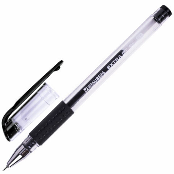 Изображение Ручка гелевая с грипом BRAUBERG "EXTRA GT NEEDLE", ЧЕРНАЯ, игольчатый узел 0,5 мм, линия 0,35 мм, 143918