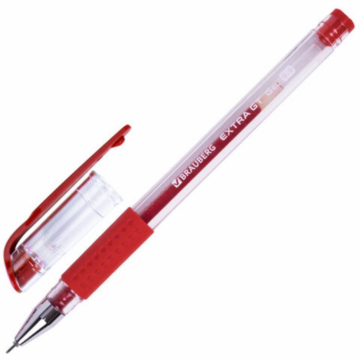 Изображение Ручка гелевая с грипом BRAUBERG "EXTRA GT NEEDLE", КРАСНАЯ, игольчатый узел 0,5 мм, линия 0,35 мм, 143921