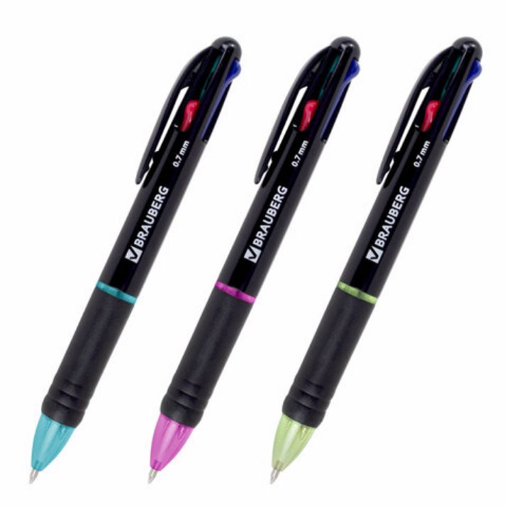 Изображение Ручка многоцветная шариковая автоматическая MULTICOLOR 4 ЦВЕТА, узел 0,7 мм, корпус ассорти, BRAUBERG, 143936