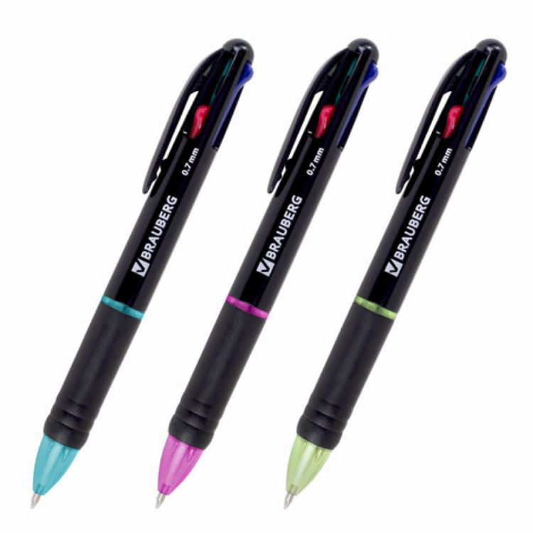 Изображение Ручка многоцветная шариковая автоматическая MULTICOLOR 4 ЦВЕТА, узел 0,7 мм, корпус ассорти, BRAUBERG, 143936