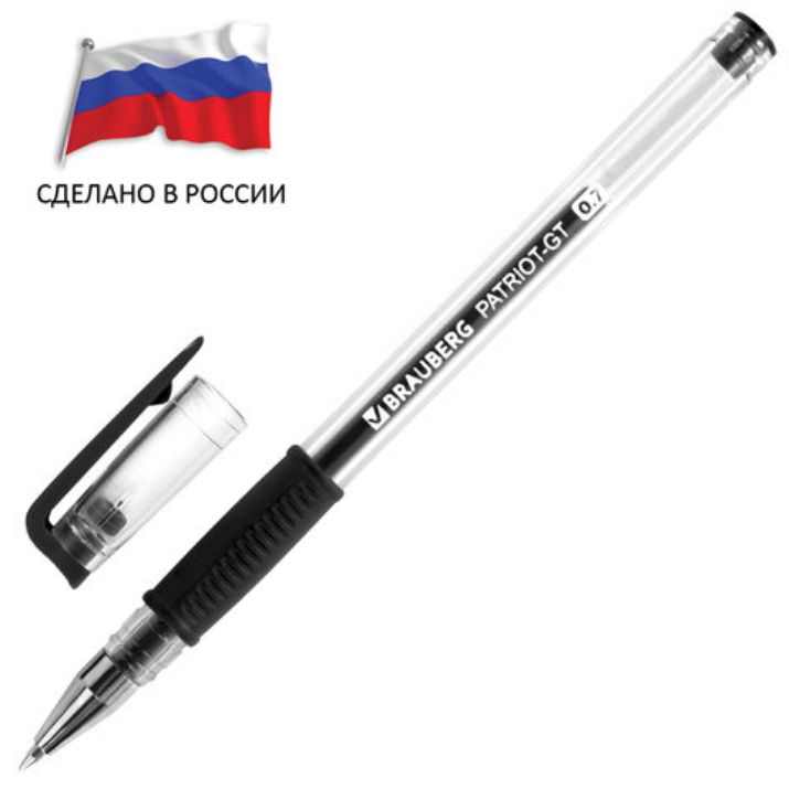 Изображение Ручка гелевая РОССИЯ "PATRIOT-GT", ЧЕРНАЯ, корпус прозрачный, узел 0,7 мм, линия письма 0,4 мм, BRAUBERG, 143960