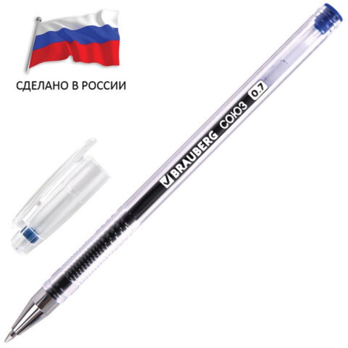 Изображение Ручка гелевая РОССИЯ "СОЮЗ", СИНЯЯ, корпус прозрачный, узел 0,7 мм, линия письма 0,5 мм, BRAUBERG, 143962