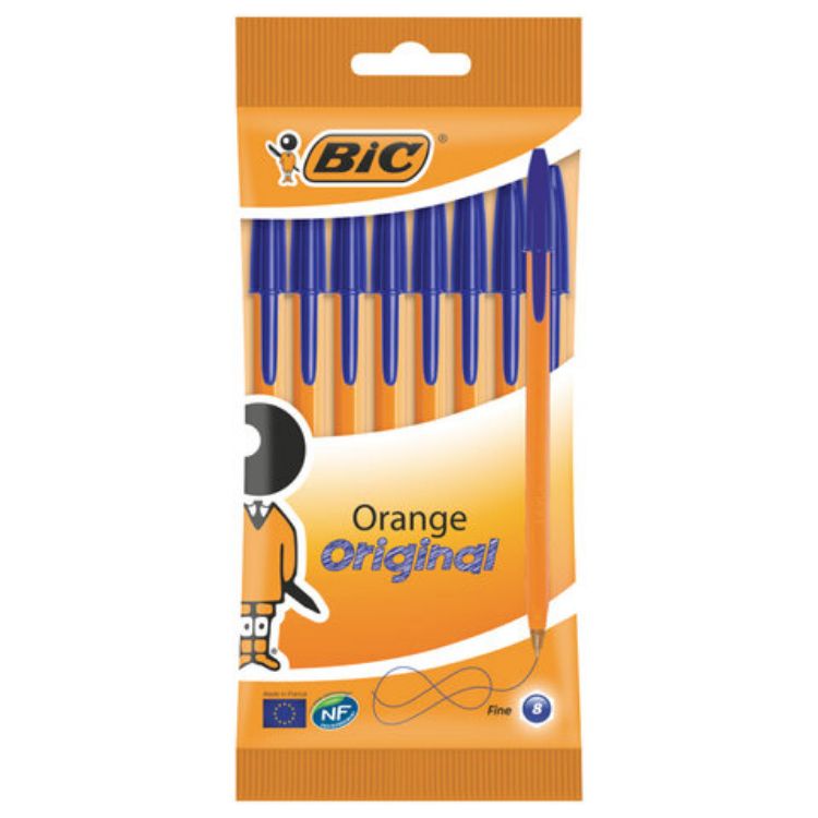 Изображение Ручки шариковые BIC "Orange Fine", НАБОР 8 шт., СИНИЕ, линия письма 0,32 мм, пакет, 919228