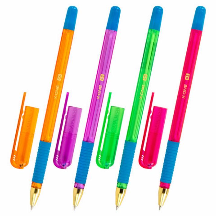 Изображение Ручка шариковая с грипом BRAUBERG "X-ONE NEON", СИНЯЯ, корпус ассорти, узел 0,5 мм, линия письма 0,35 мм, 143987