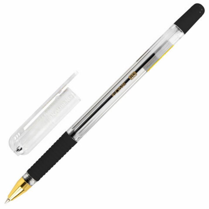 Изображение Ручка шариковая с грипом BRAUBERG "X-ONE", ЧЕРНАЯ, корпус прозрачный, узел 0,5 мм, линия письма 0,35 мм, 143988