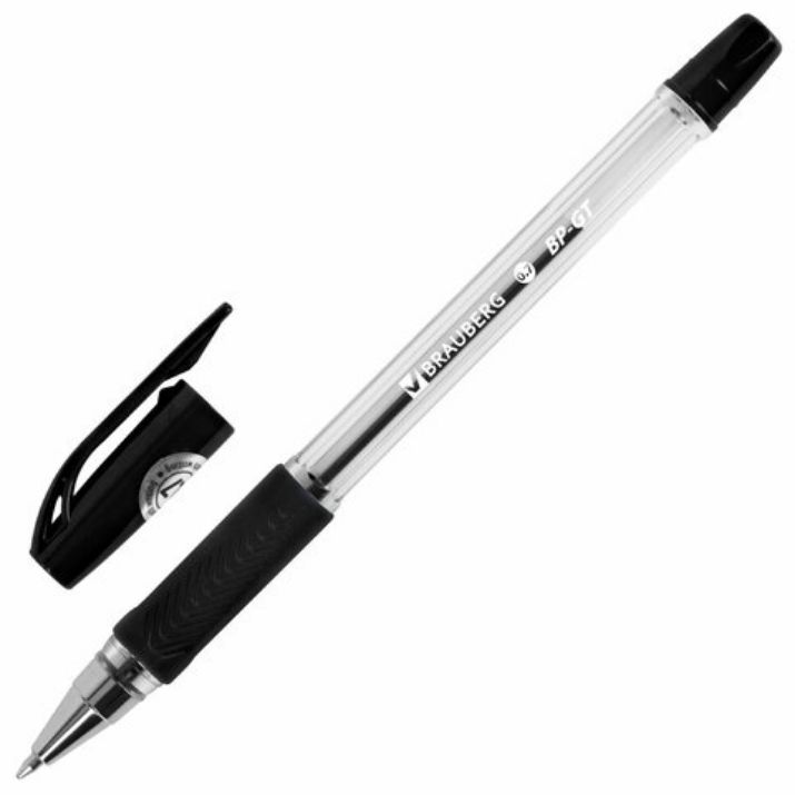 Изображение Ручка шариковая BRAUBERG "BP-GT", ЧЕРНАЯ, корпус прозрачный, евронаконечник 0,7 мм, линия письма 0,35 мм, 144006