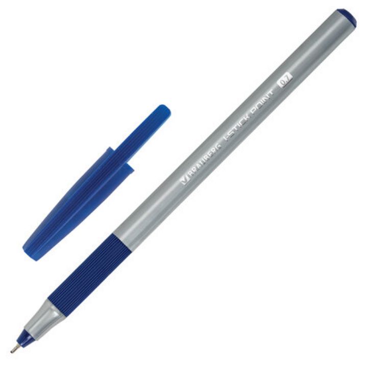 Изображение Ручка шариковая с грипом BRAUBERG "i-STICK POINT", СИНЯЯ, корпус серый, игольчатый узел 0,7 мм, линия письма 0,35 мм, 144021