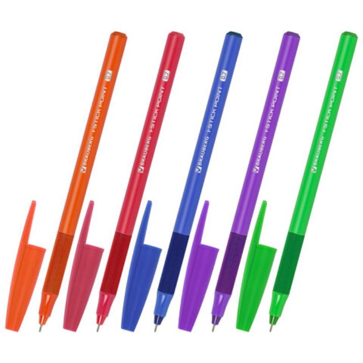 Изображение Ручка шариковая с грипом BRAUBERG "i-STICK POINT NEON", СИНЯЯ, корпус ассорти, игольчатый узел 0,7 мм, линия письма 0,35 мм, 144022