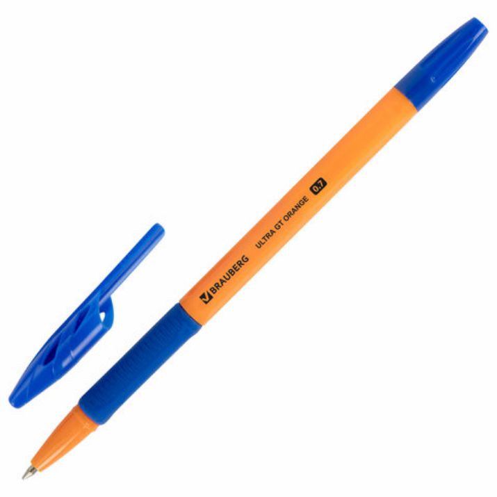 Изображение Ручка шариковая с грипом BRAUBERG "ULTRA GT ORANGE", СИНЯЯ, корпус оранжевый, линия 0,35 мм, 144052