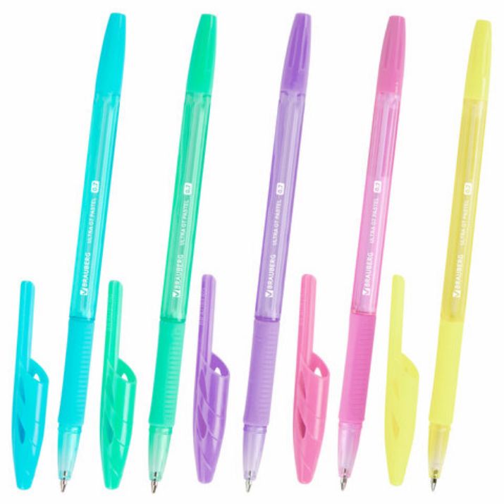 Изображение Ручка шариковая с грипом BRAUBERG "ULTRA GT PASTEL", СИНЯЯ, корпус ассорти, линия 0,35 мм, 144053