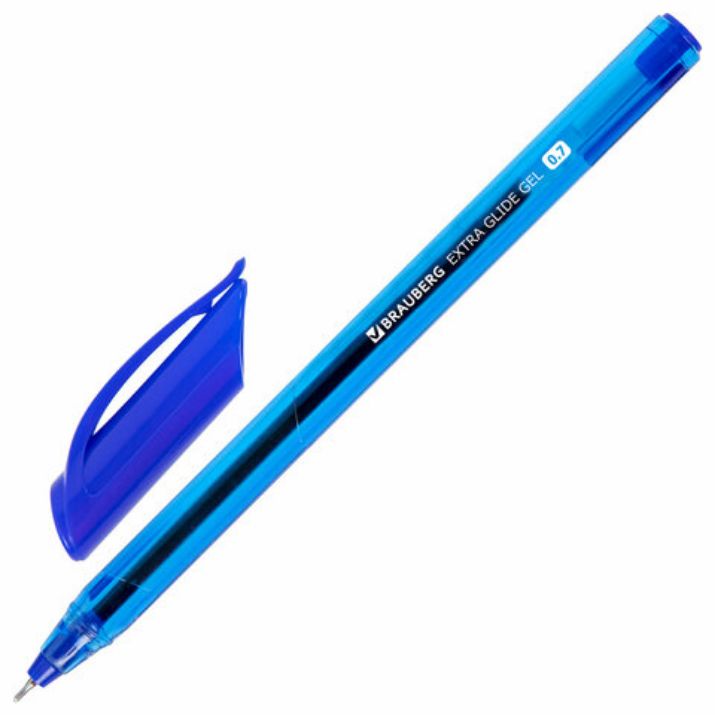 Изображение Ручка гелевая BRAUBERG "Extra Glide Gel", СИНЯЯ, трехгранная, игольчатый наконечник 0,7 мм, линия 0,5 мм, 144076