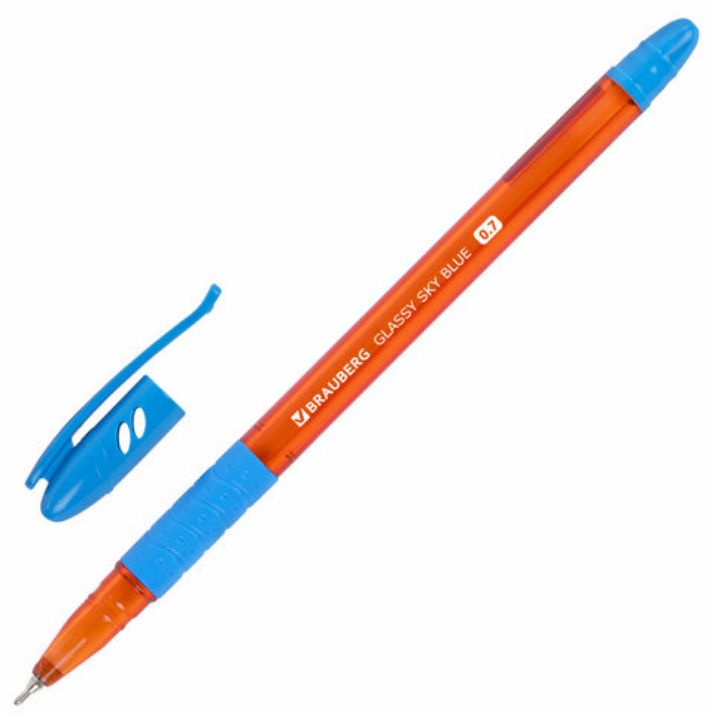 Изображение Ручка шариковая масляная с грипом BRAUBERG GLASSY SKY BLUE, СВЕТЛО-СИНЯЯ, узел 0,7 мм, линия письма 0,35 мм, 144107