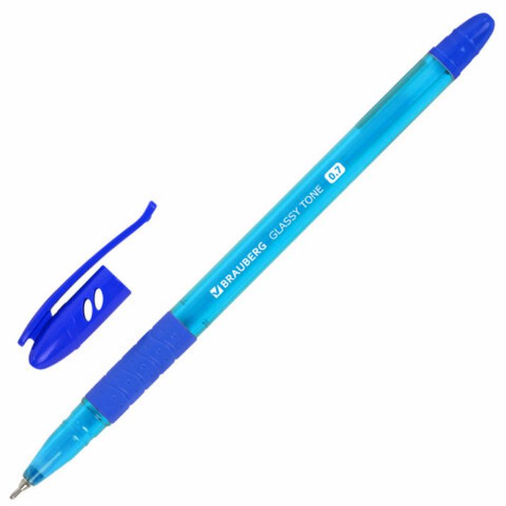 Изображение Ручка шариковая масляная с грипом BRAUBERG GLASSY TONE, СИНЯЯ, узел 0,7 мм, линия письма 0,35 мм, 144108