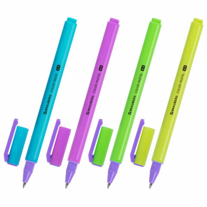 Изображение Ручка гелевая BRAUBERG "COLOR NEON", ЧЕРНАЯ, корпус ассорти, узел 0,5 мм, линия 0,35 мм, 144120